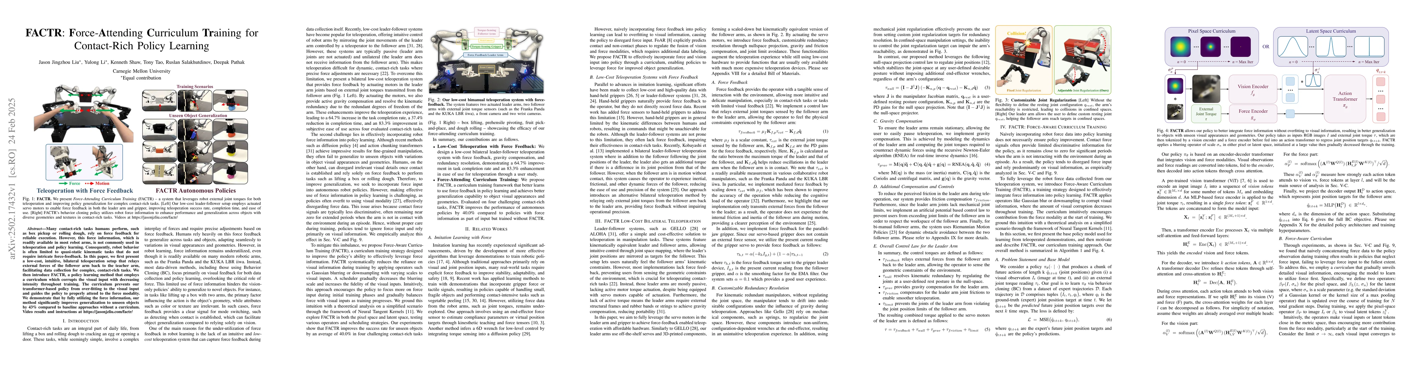 Thumbnail for FACTR: Force-Attending Curriculum Training for Contact-Rich Policy
  Learning