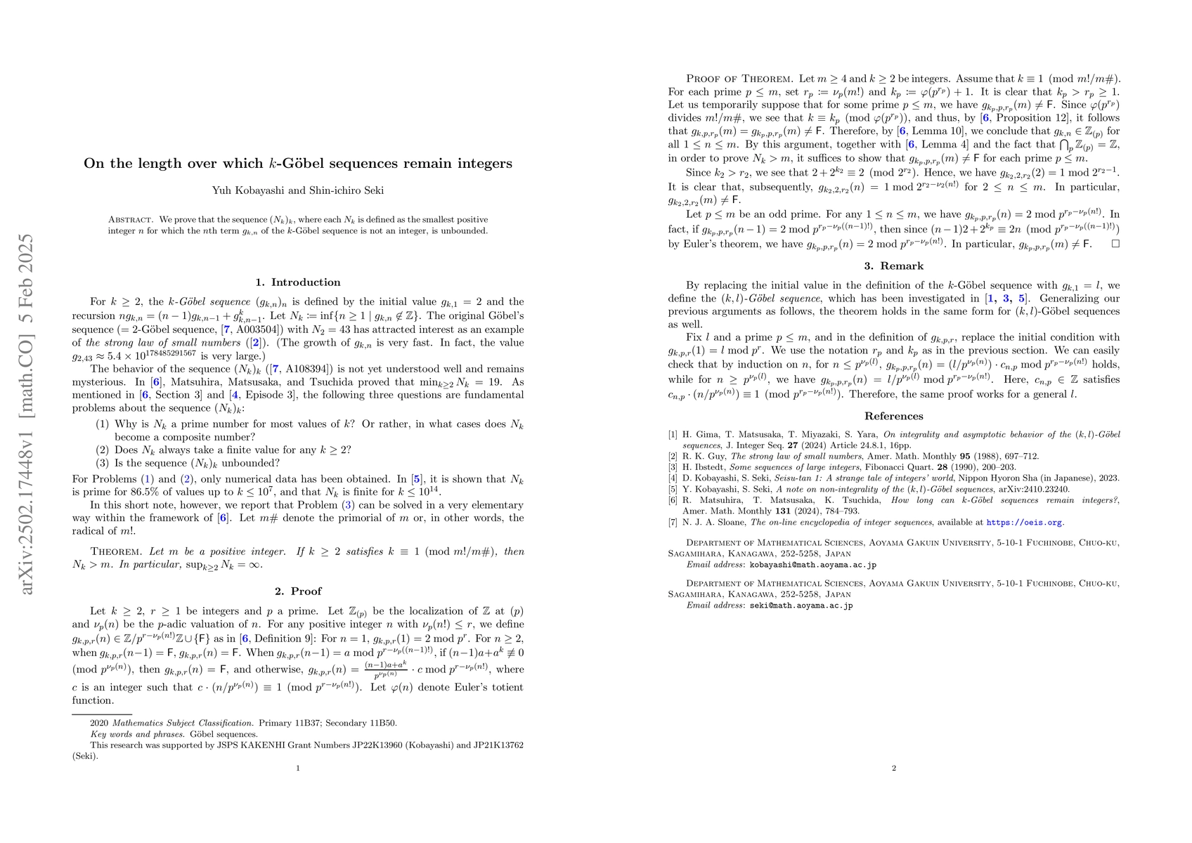 Thumbnail for On the length over which $k$-Göbel sequences remain integers