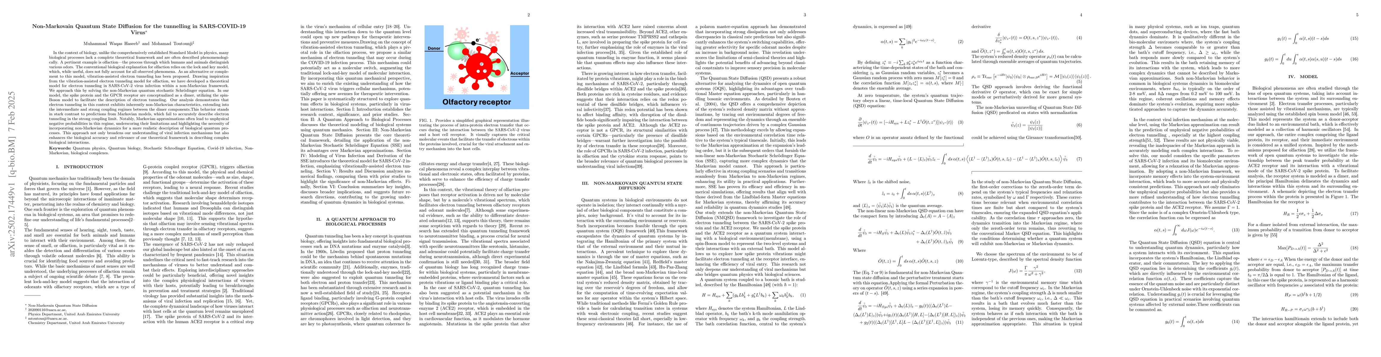 Thumbnail for Non-Markovain Quantum State Diffusion for the Tunneling in SARS-COVID-19
  virus
