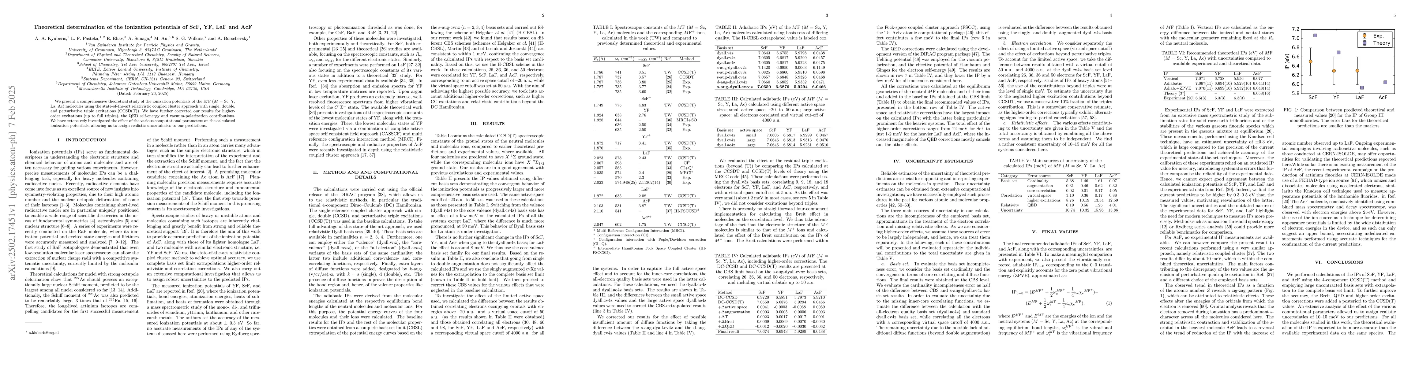 Thumbnail for Theoretical determination of the ionization potentials of ScF, YF, LaF
  and AcF