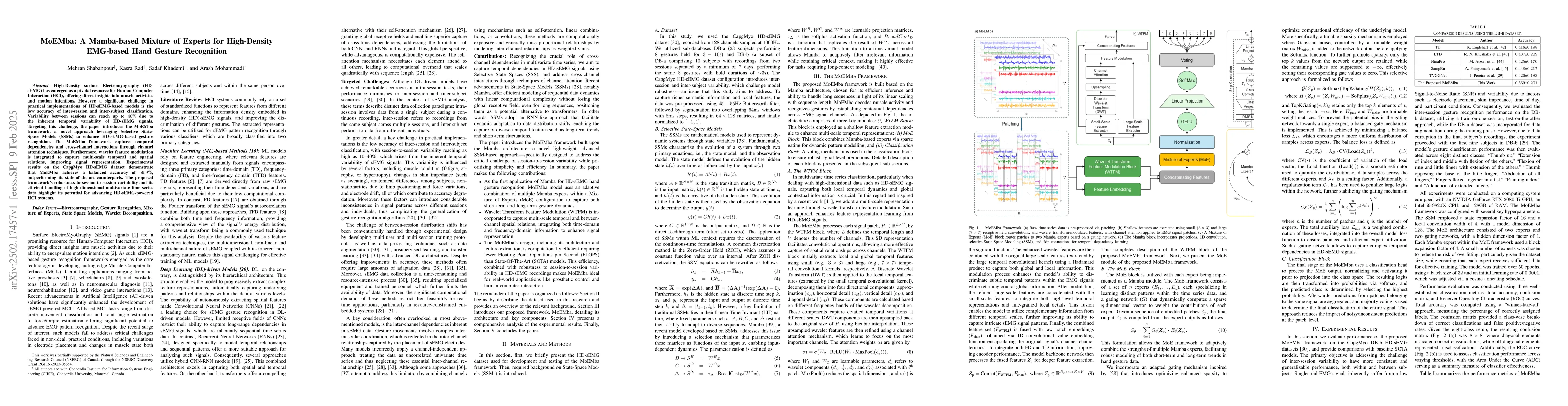 Thumbnail for MoEMba: A Mamba-based Mixture of Experts for High-Density EMG-based Hand
  Gesture Recognition