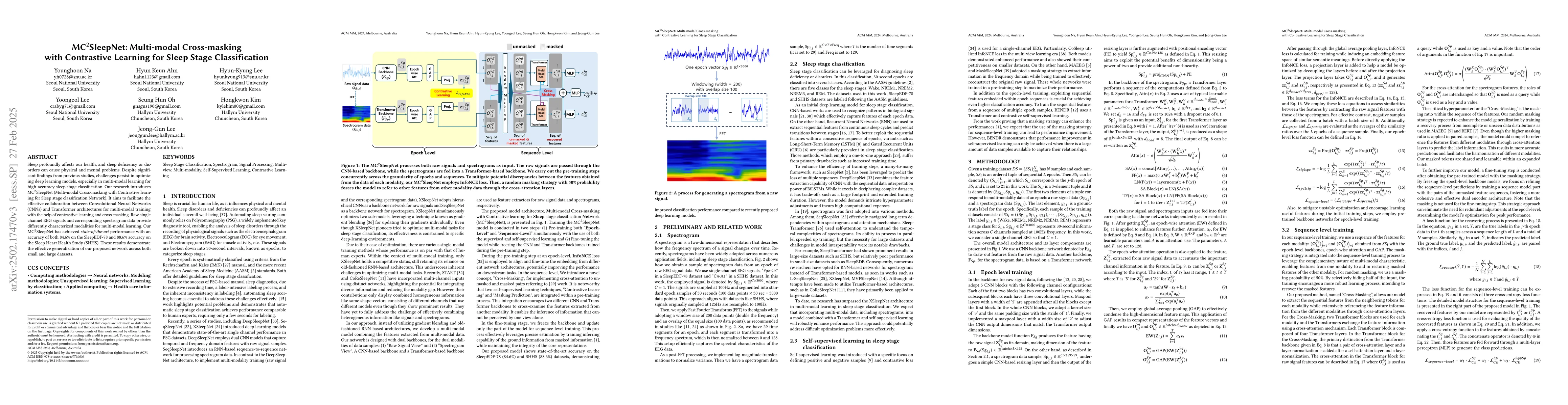 Thumbnail for MC2SleepNet: Multi-modal Cross-masking with Contrastive Learning for
  Sleep Stage Classification