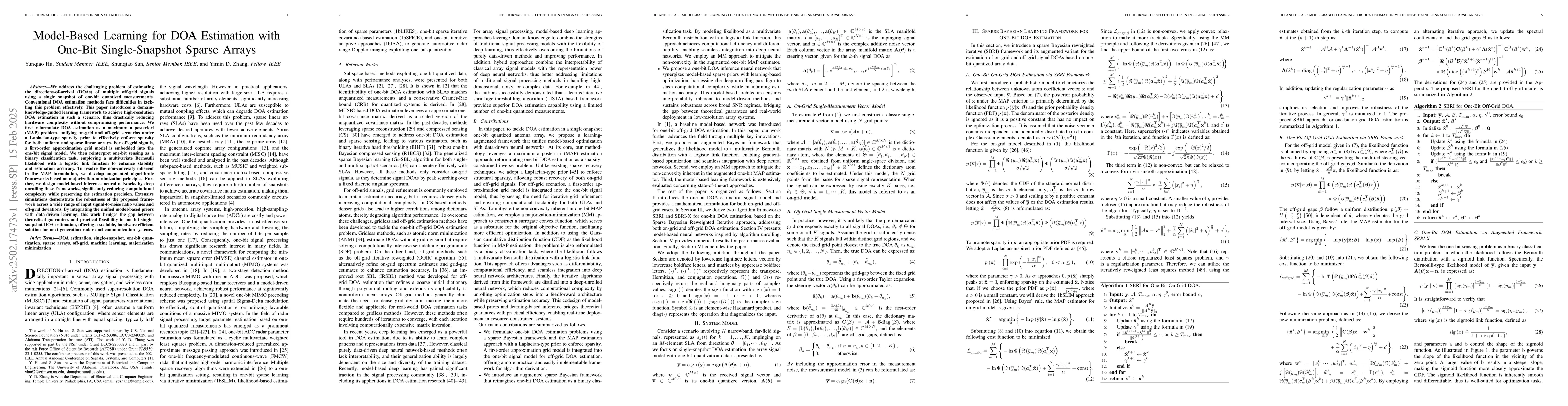 Thumbnail for Model-Based Learning for DOA Estimation with One-Bit Single-Snapshot
  Sparse Arrays
