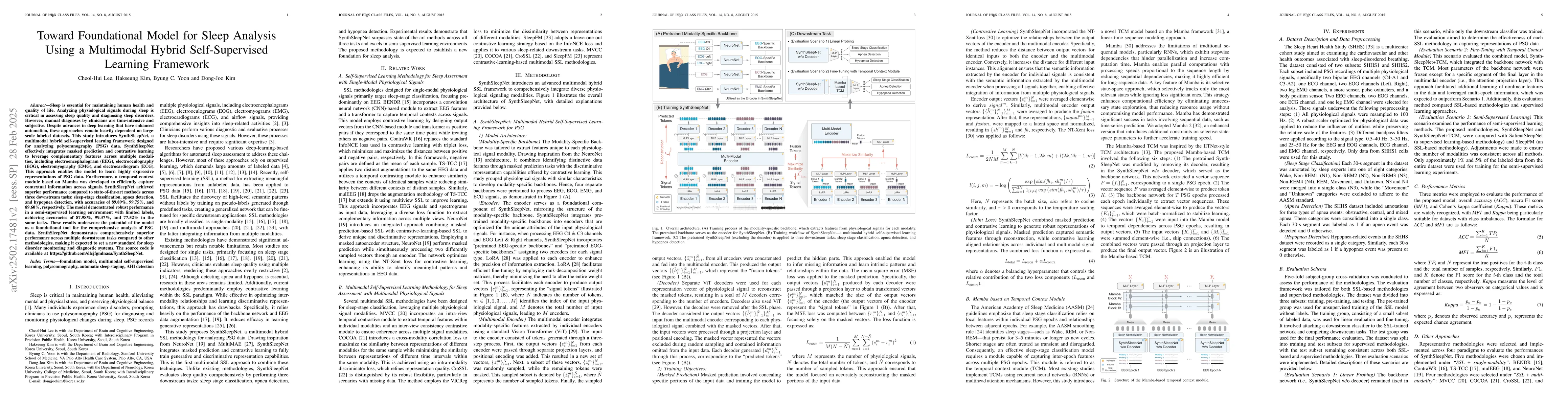 Thumbnail for Toward Foundational Model for Sleep Analysis Using a Multimodal Hybrid
  Self-Supervised Learning Framework