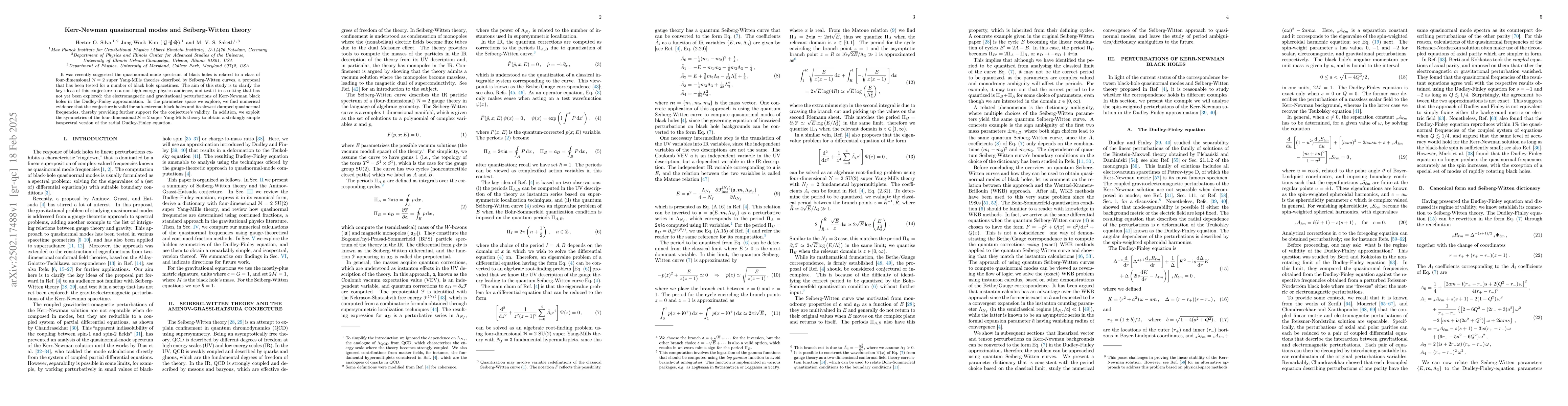 Thumbnail for Kerr-Newman quasinormal modes and Seiberg-Witten theory