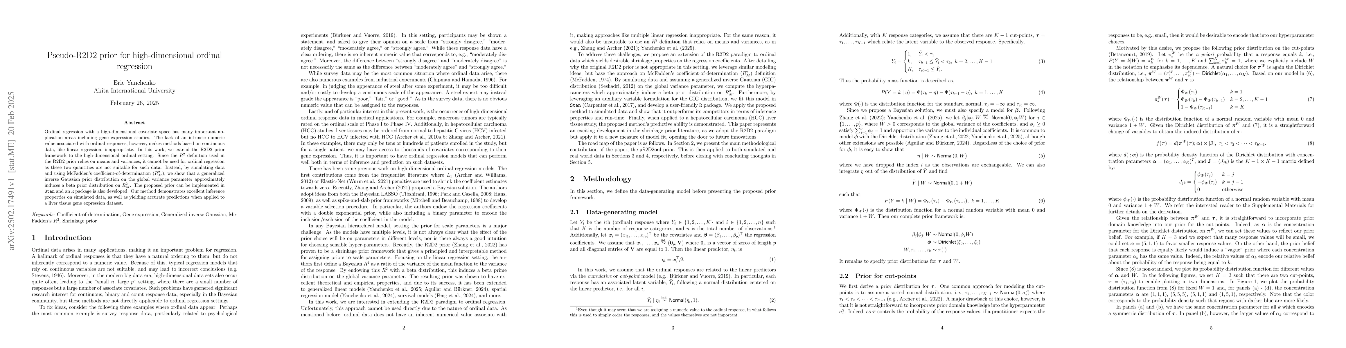 Thumbnail for Pseudo-R2D2 prior for high-dimensional ordinal regression