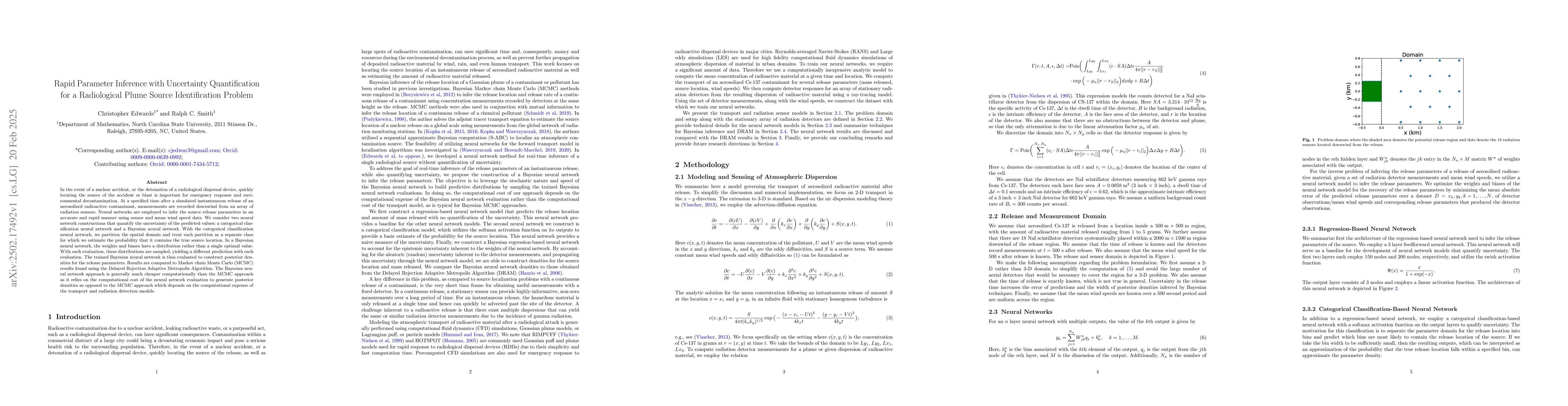 Thumbnail for Rapid Parameter Inference with Uncertainty Quantification for a
  Radiological Plume Source Identification Problem