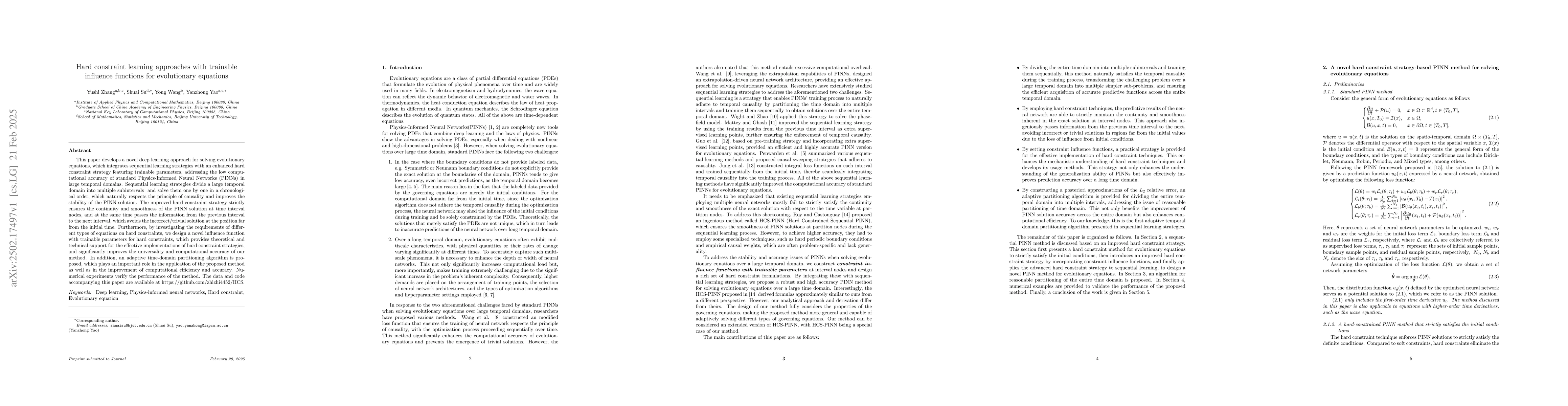 Thumbnail for Hard constraint learning approaches with trainable influence functions
  for evolutionary equations