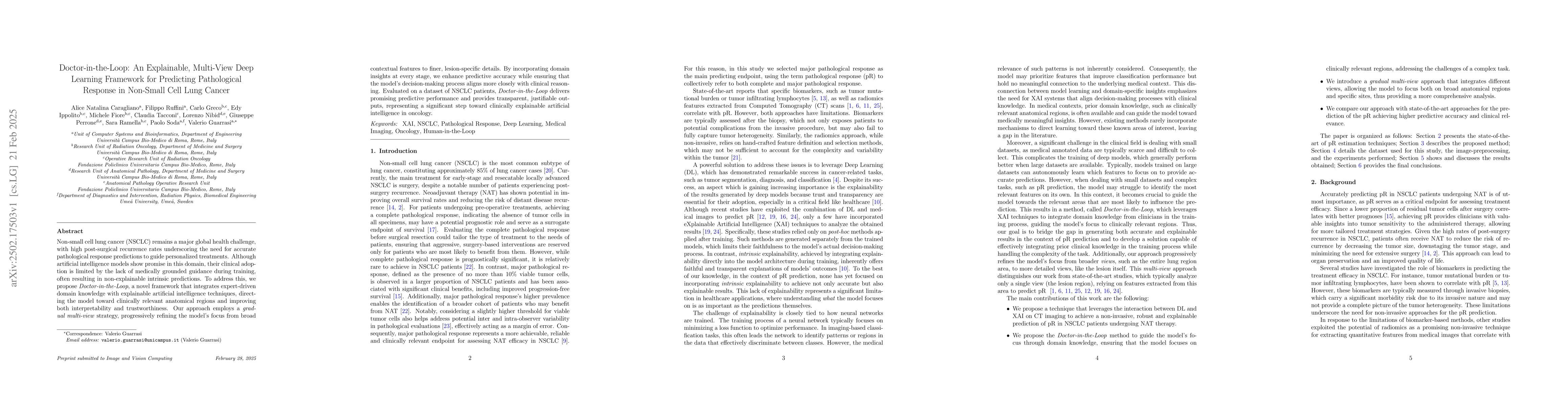 Thumbnail for Doctor-in-the-Loop: An Explainable, Multi-View Deep Learning Framework
  for Predicting Pathological Response in Non-Small Cell Lung Cancer