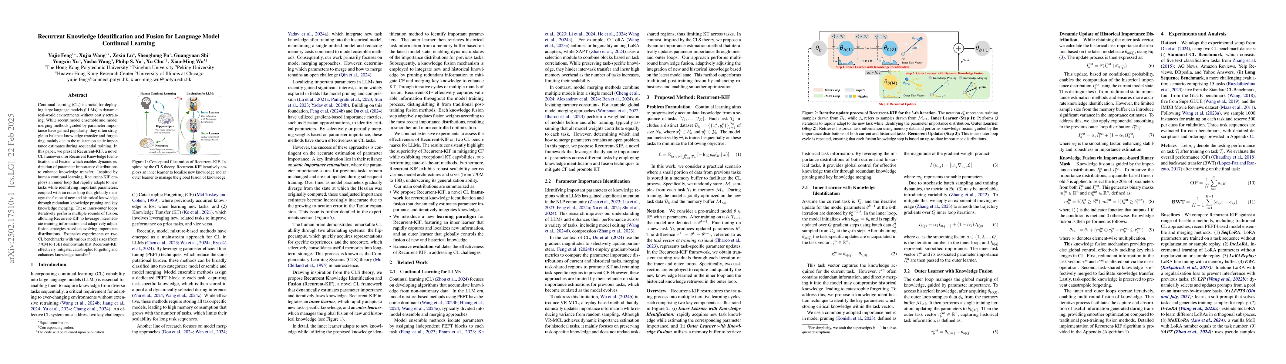 Thumbnail for Recurrent Knowledge Identification and Fusion for Language Model
  Continual Learning