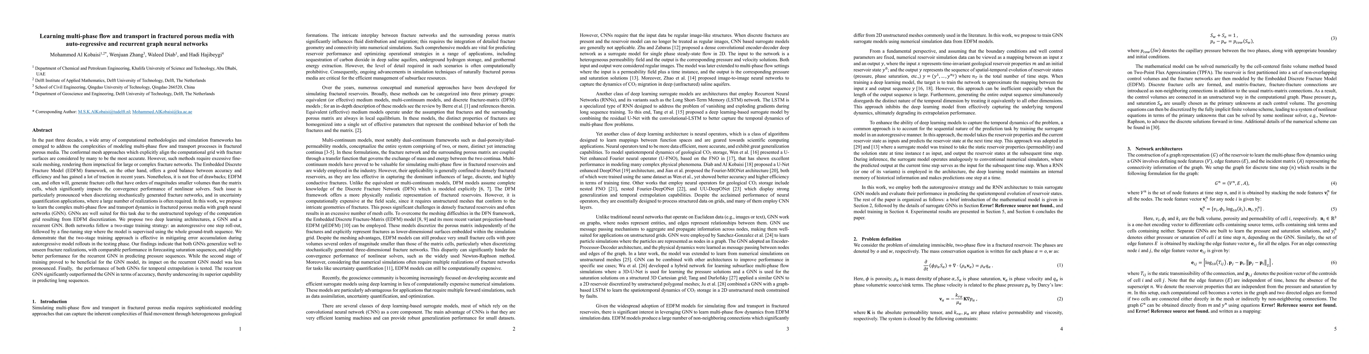 Thumbnail for Learning multi-phase flow and transport in fractured porous media with
  auto-regressive and recurrent graph neural networks