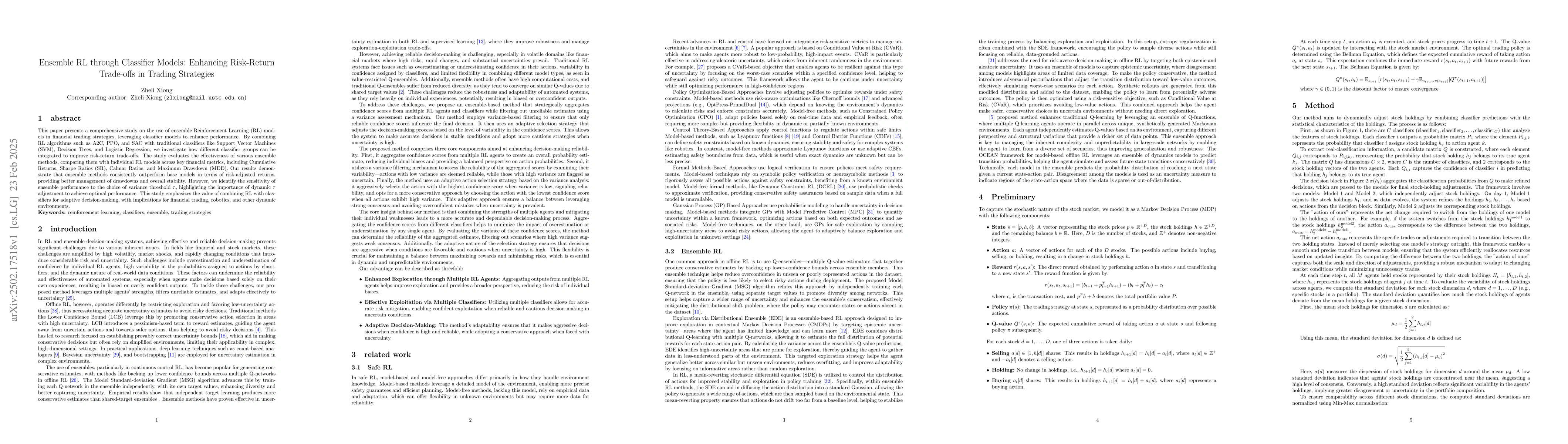 Thumbnail for Ensemble RL through Classifier Models: Enhancing Risk-Return Trade-offs
  in Trading Strategies