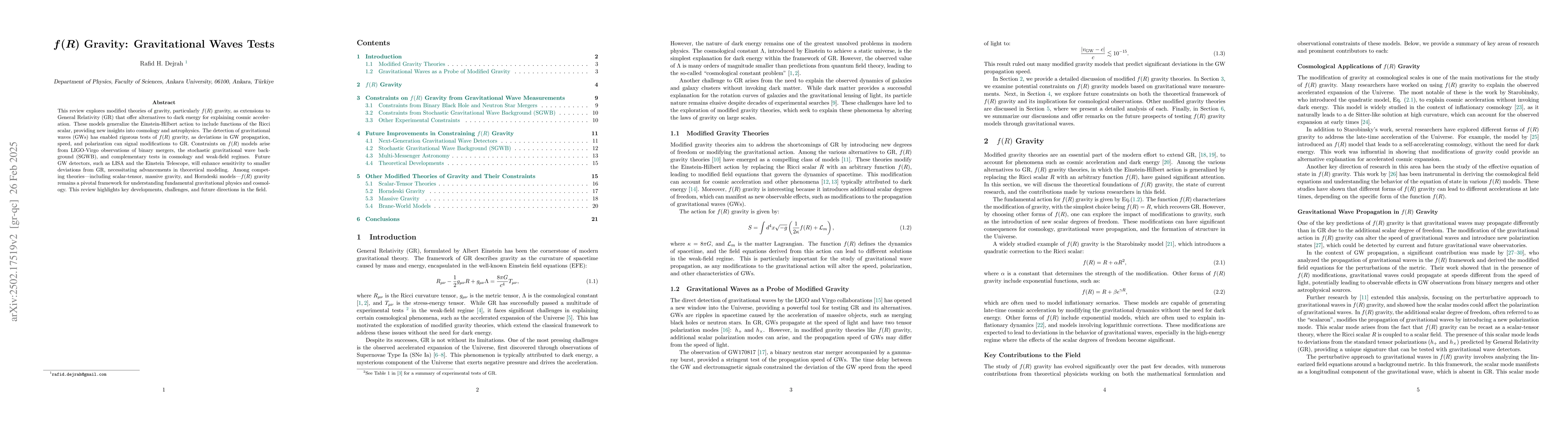 Thumbnail for $f(R)$ Gravity: Gravitational Waves Tests