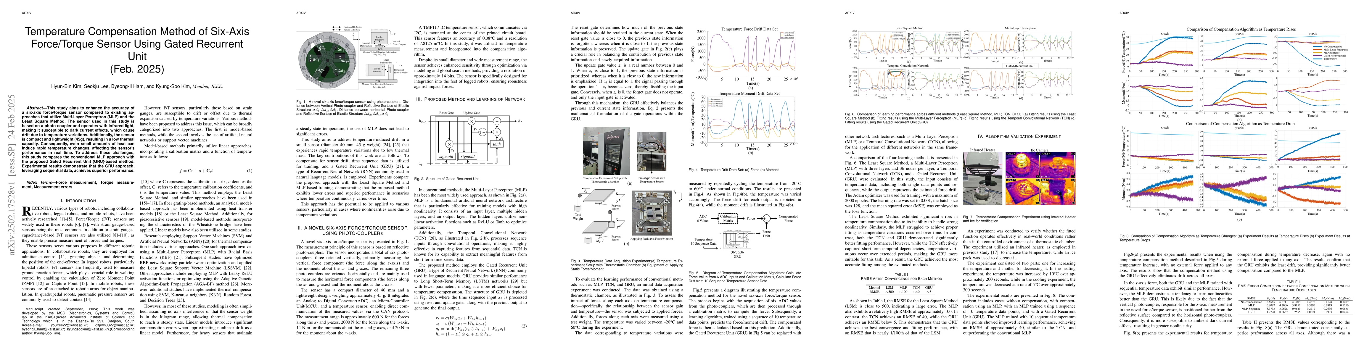 Thumbnail for Temperature Compensation Method of Six-Axis Force/Torque Sensor Using
  Gated Recurrent Unit