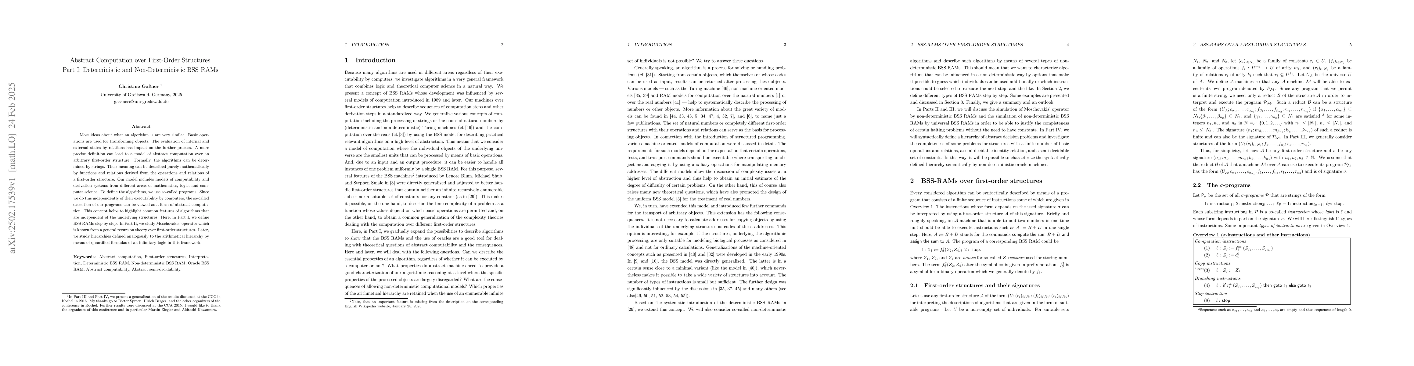 Thumbnail for Abstract computation over first-order structures. Part I: Deterministic
  and non-deterministic BSS RAMs
