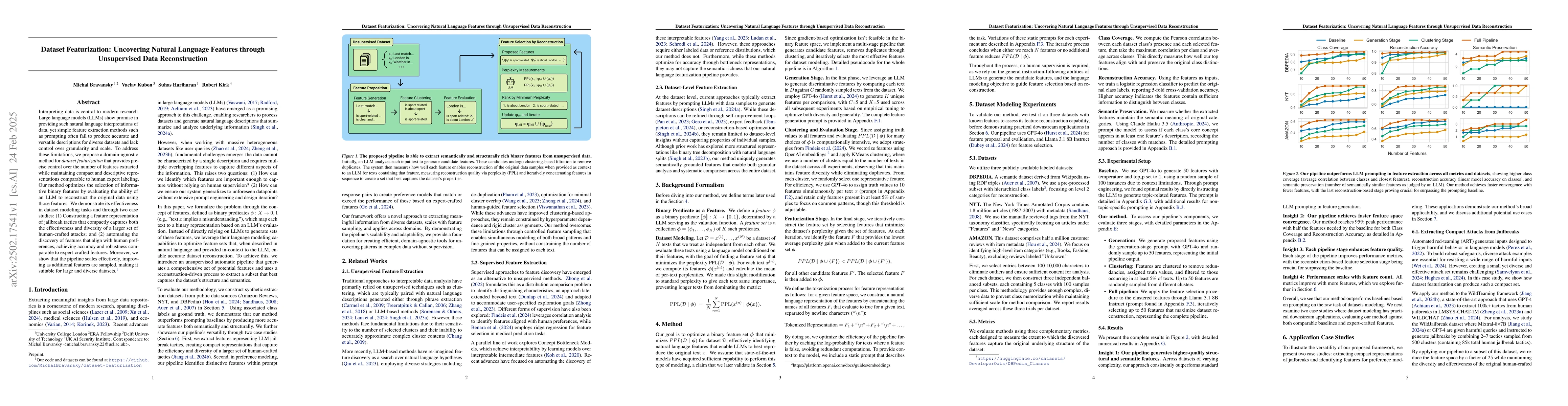 Thumbnail for Dataset Featurization: Uncovering Natural Language Features through
  Unsupervised Data Reconstruction