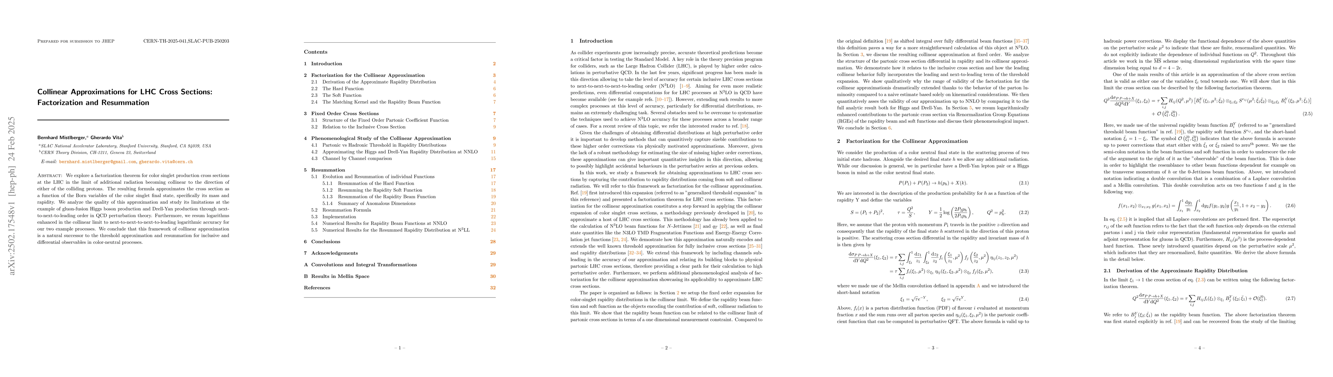 Thumbnail for Collinear Approximations for LHC Cross Sections: Factorization and
  Resummation