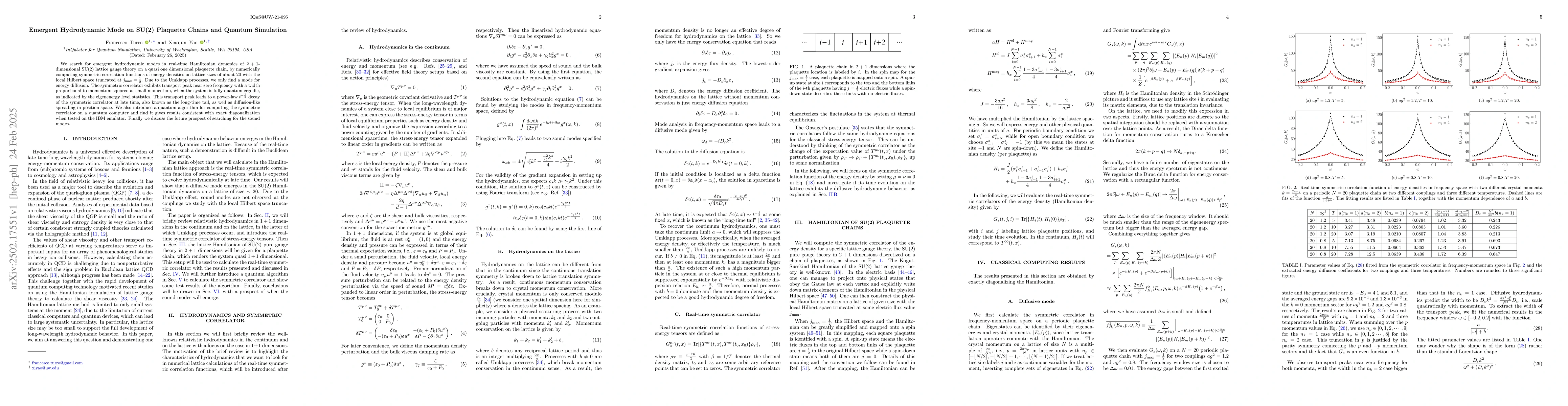 Thumbnail for Emergent Hydrodynamic Mode on SU(2) Plaquette Chains and Quantum
  Simulation