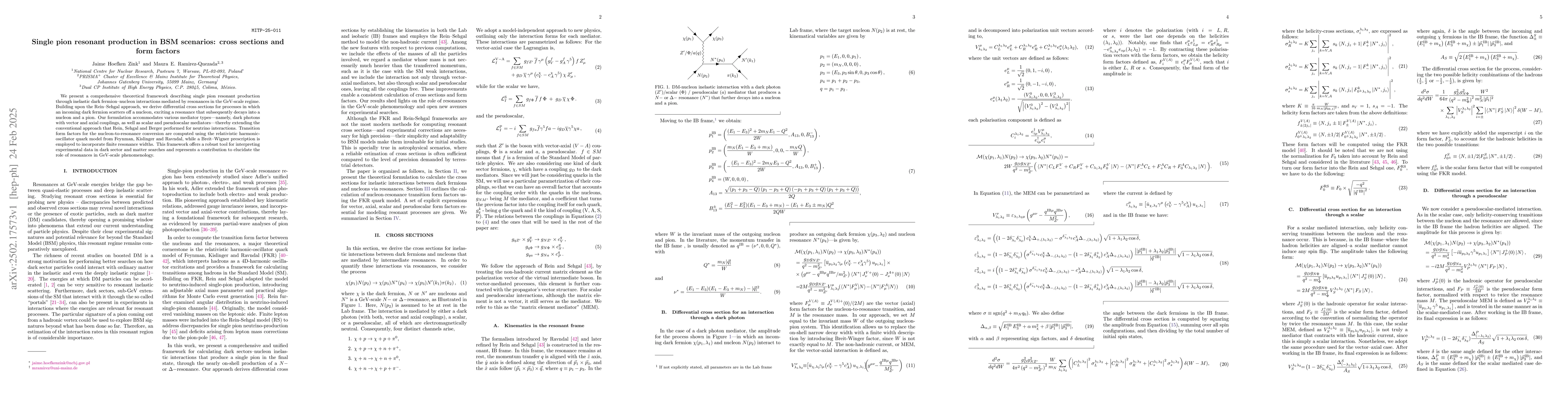 Thumbnail for Single pion resonant production in BSM scenarios: cross sections and
  form factors