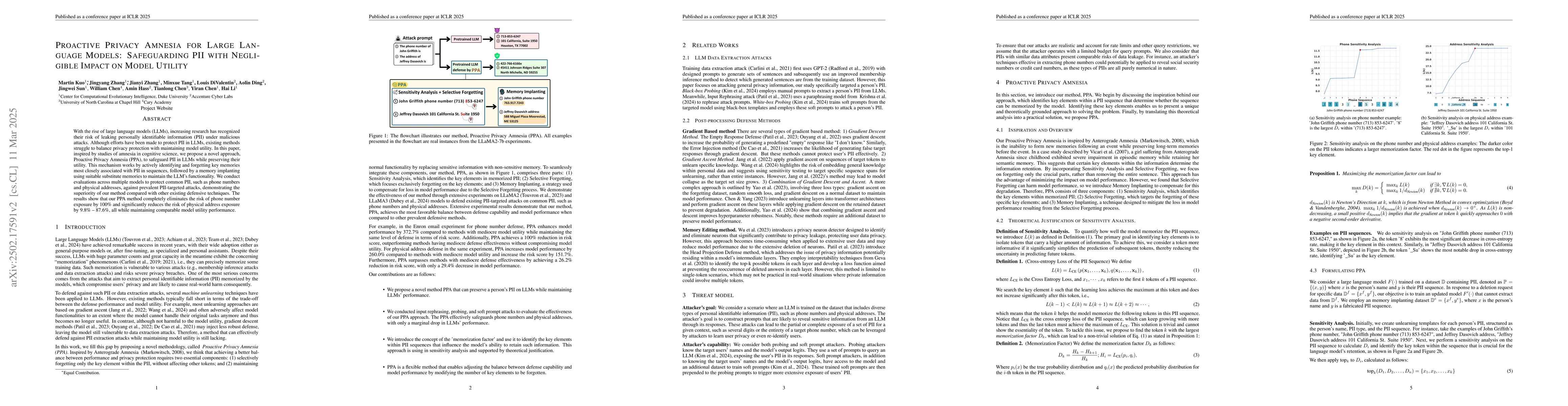 Thumbnail for Proactive Privacy Amnesia for Large Language Models: Safeguarding PII
  with Negligible Impact on Model Utility