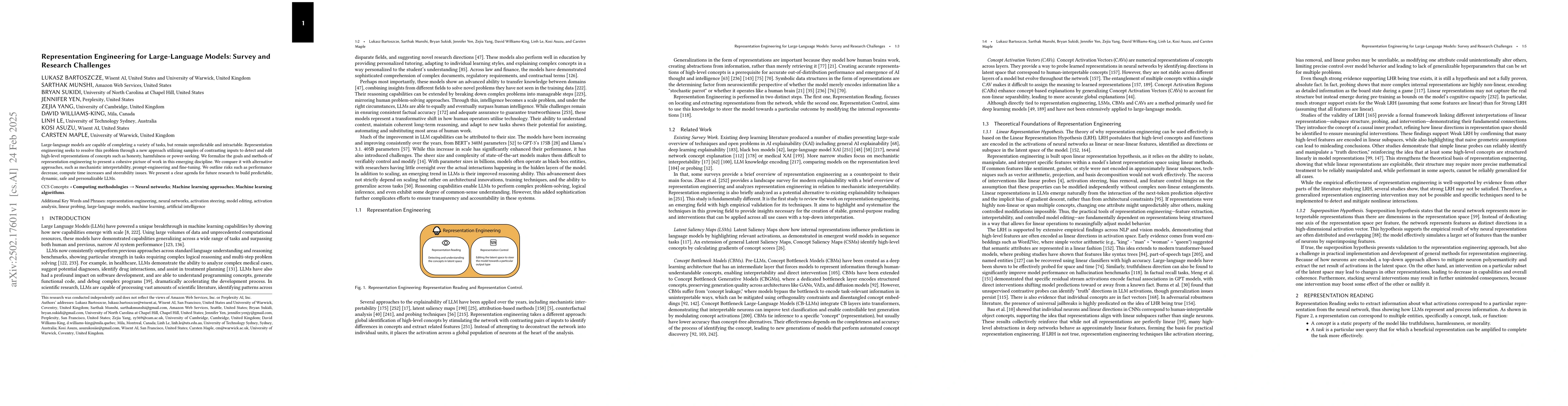 Thumbnail for Representation Engineering for Large-Language Models: Survey and
  Research Challenges