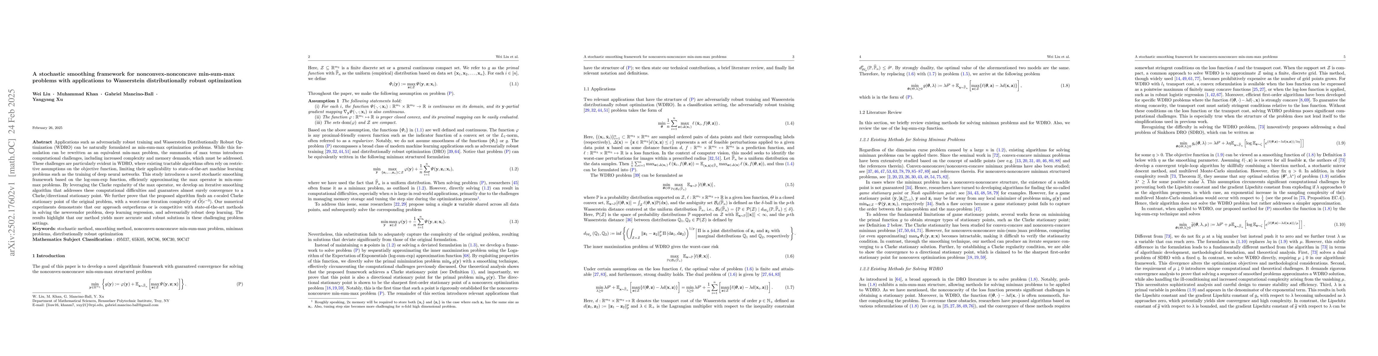Thumbnail for A stochastic smoothing framework for nonconvex-nonconcave min-sum-max
  problems with applications to Wasserstein distributionally robust
  optimization