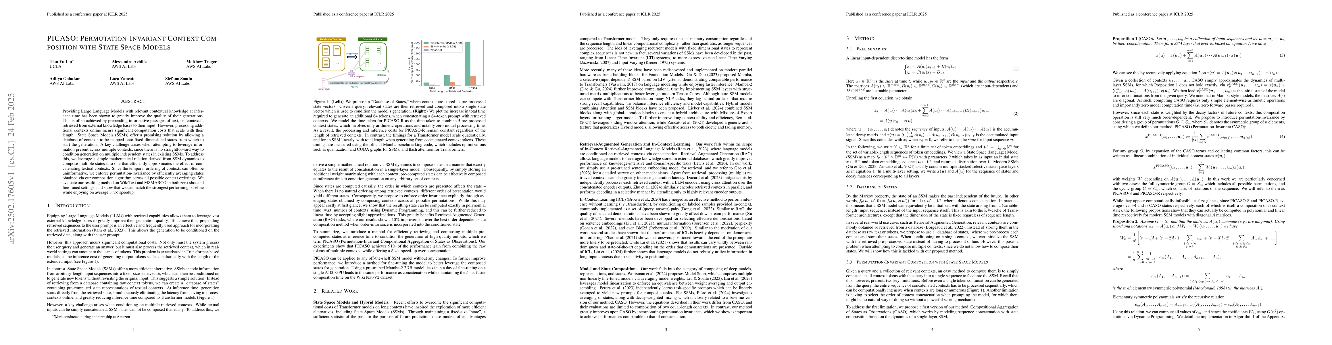 Thumbnail for PICASO: Permutation-Invariant Context Composition with State Space
  Models