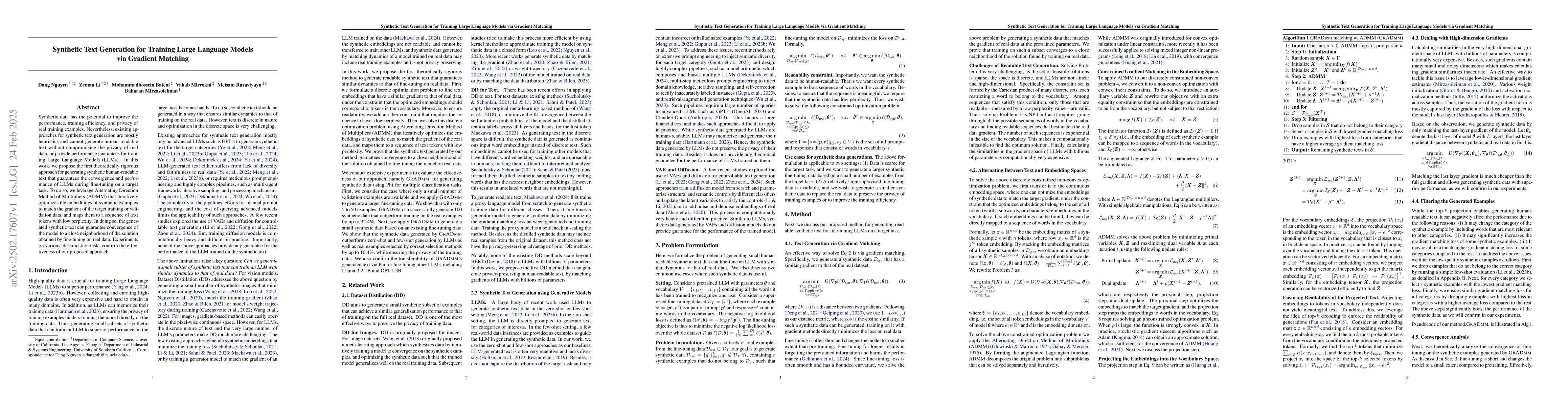 Thumbnail for Synthetic Text Generation for Training Large Language Models via
  Gradient Matching