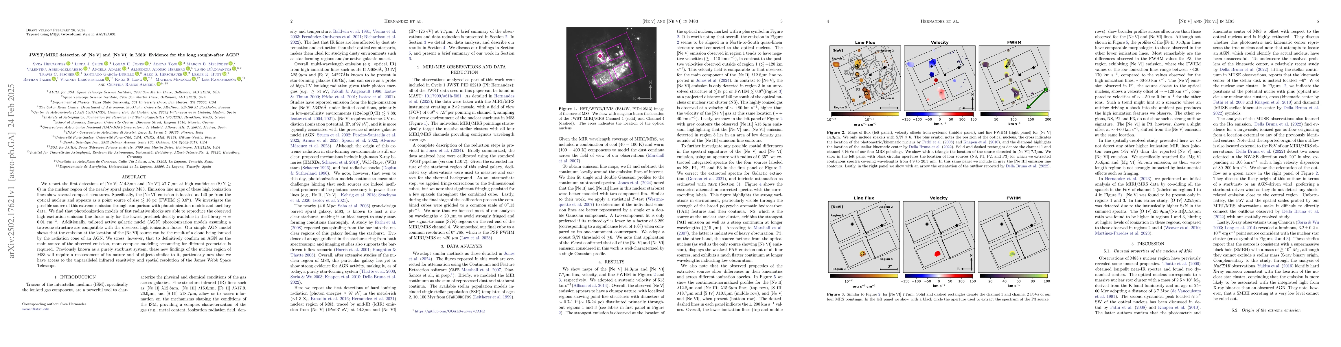 Thumbnail for JWST/MIRI detection of [Ne V] and [Ne VI] in M83: Evidence for the long
  sought-after AGN?