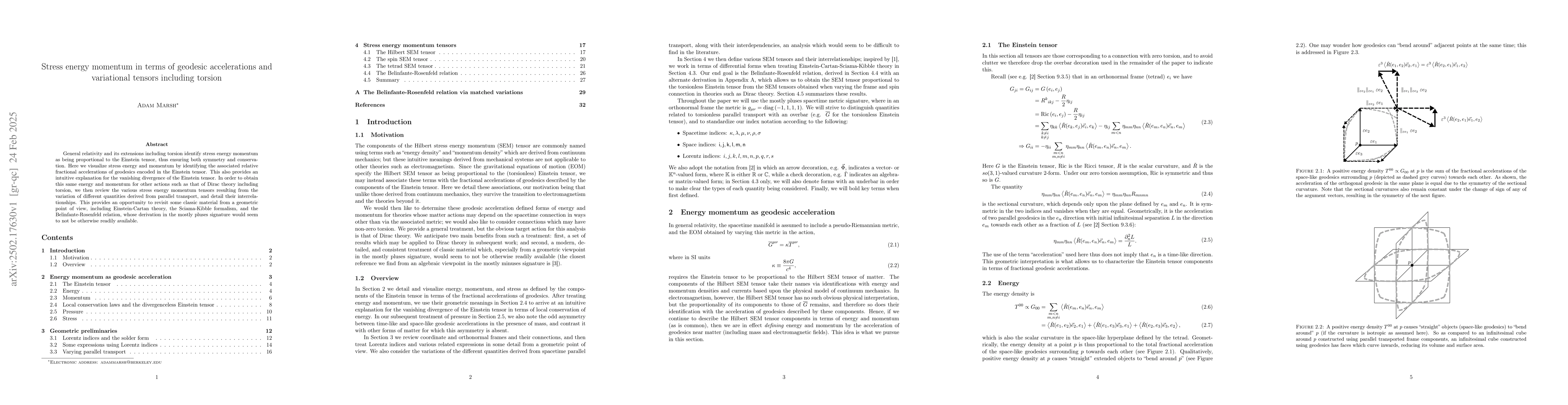 Thumbnail for Stress energy momentum in terms of geodesic accelerations and
  variational tensors including torsion