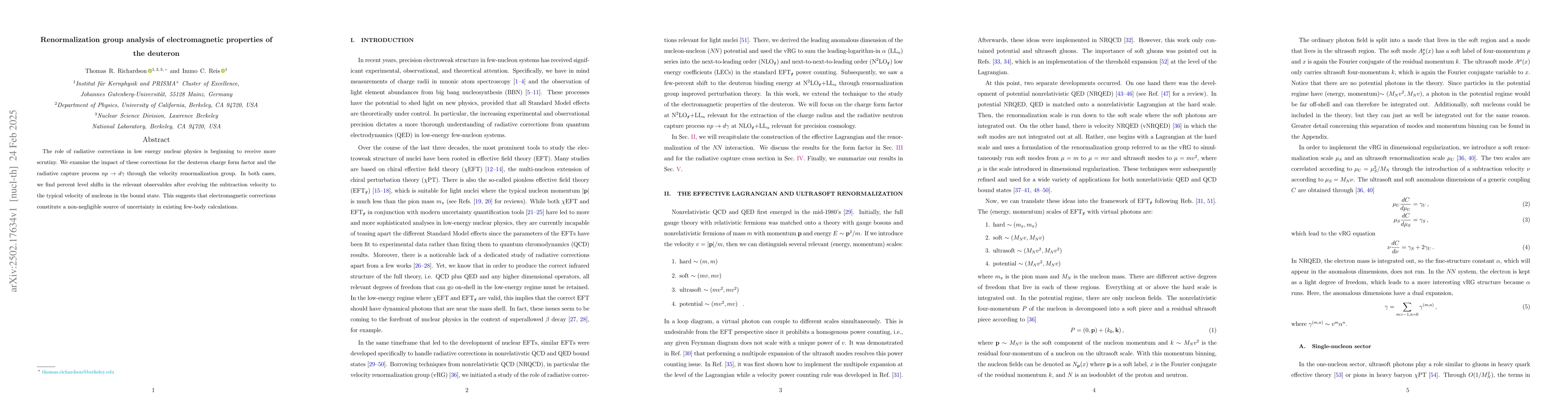 Thumbnail for Renormalization group analysis of electromagnetic properties of the
  deuteron