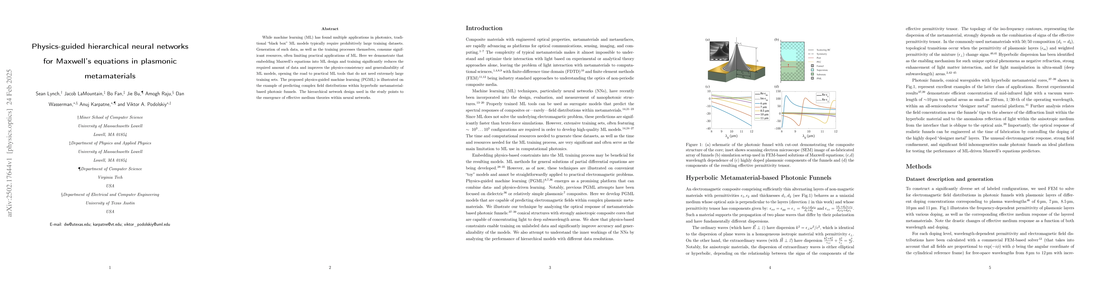 Thumbnail for Physics-guided hierarchical neural networks for Maxwell's equations in
  plasmonic metamaterials