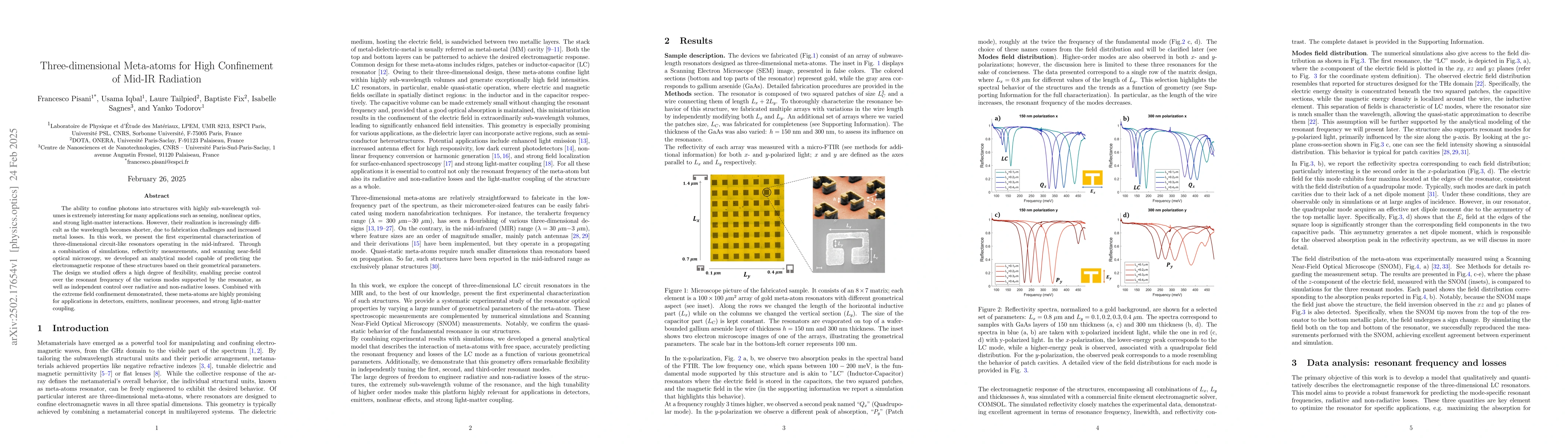 Thumbnail for Three-dimensional Meta-atoms for High Confinement of Mid-IR Radiation