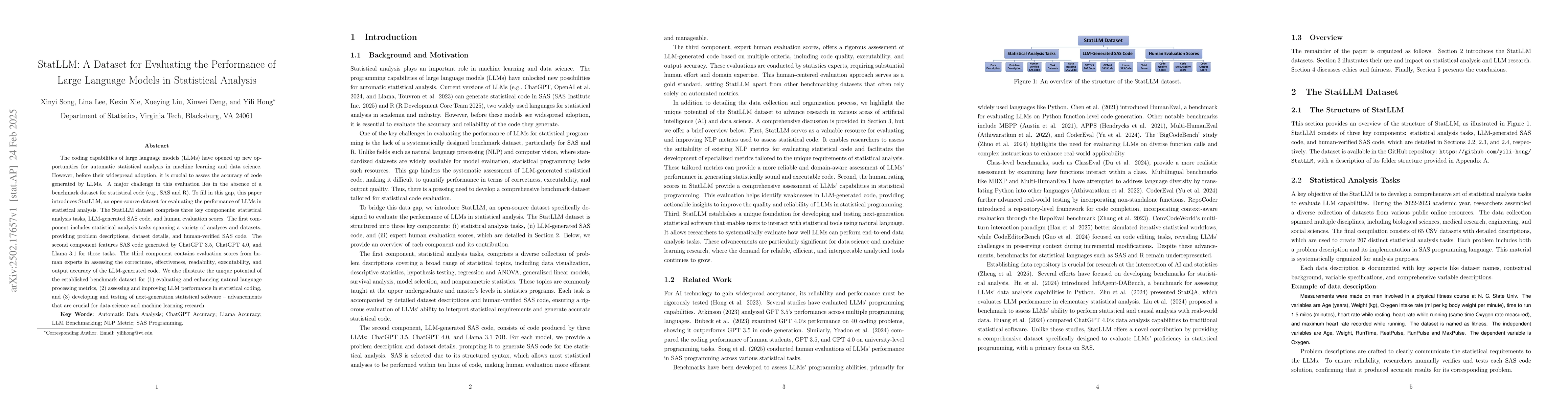 Thumbnail for StatLLM: A Dataset for Evaluating the Performance of Large Language
  Models in Statistical Analysis