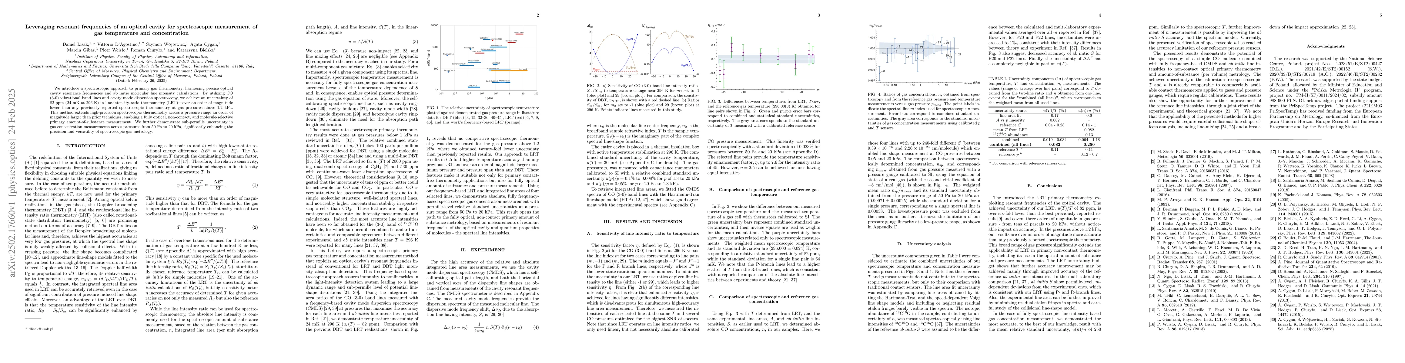 Thumbnail for Leveraging resonant frequencies of an optical cavity for spectroscopic
  measurement of gas temperature and concentration