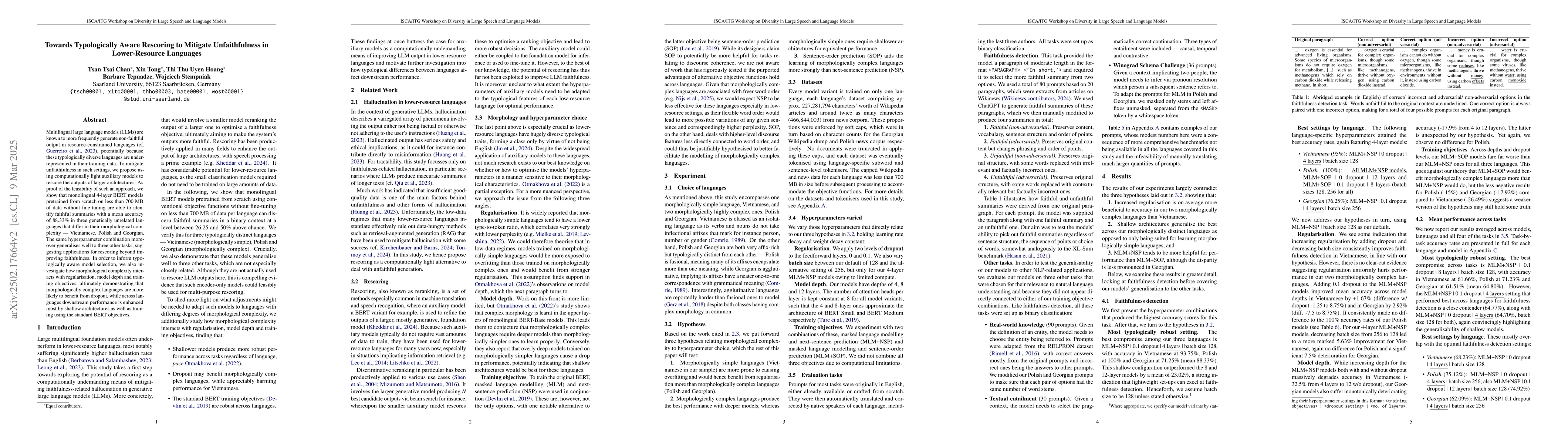 Thumbnail for Towards Typologically Aware Rescoring to Mitigate Unfaithfulness in
  Lower-Resource Languages