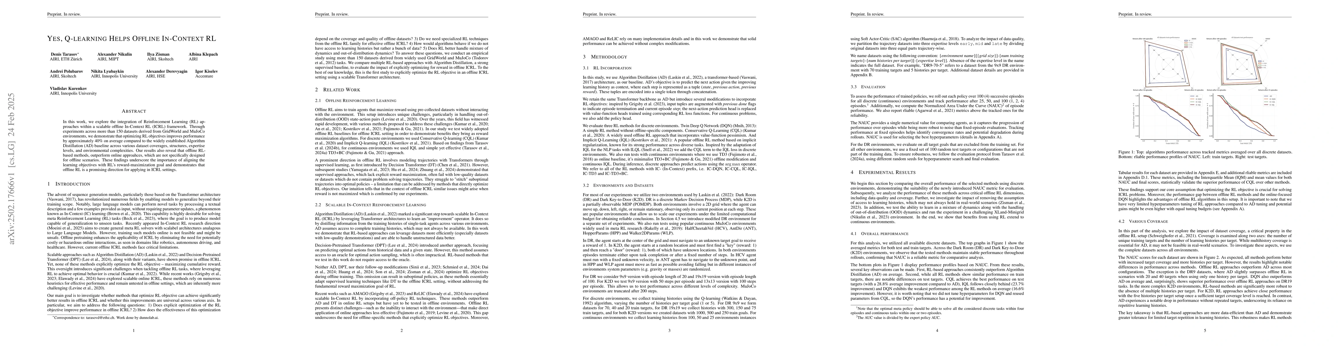 Thumbnail for Yes, Q-learning Helps Offline In-Context RL