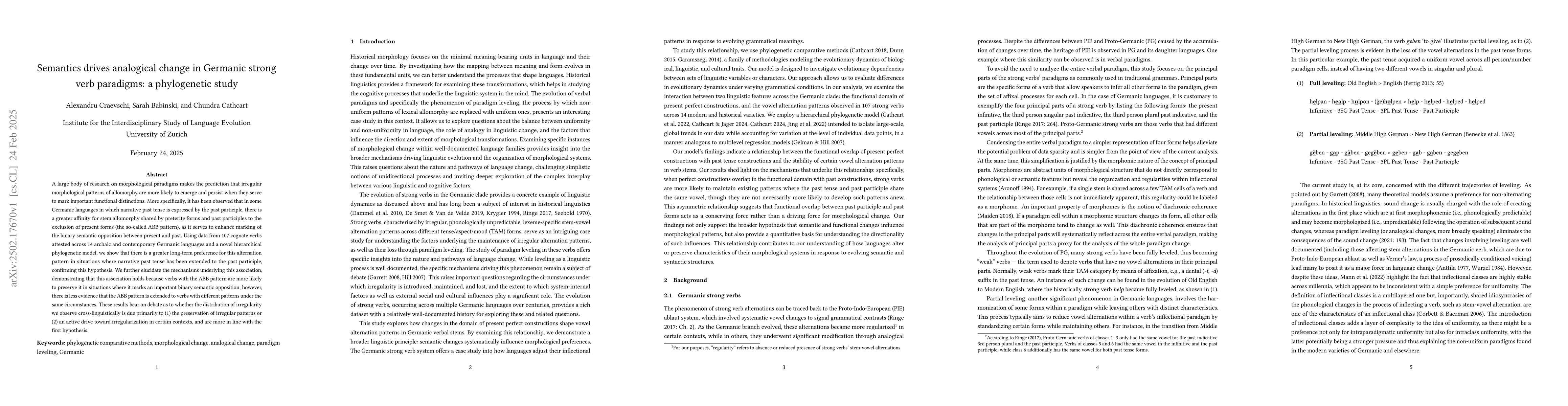 Thumbnail for Semantics drives analogical change in Germanic strong verb paradigms: a
  phylogenetic study