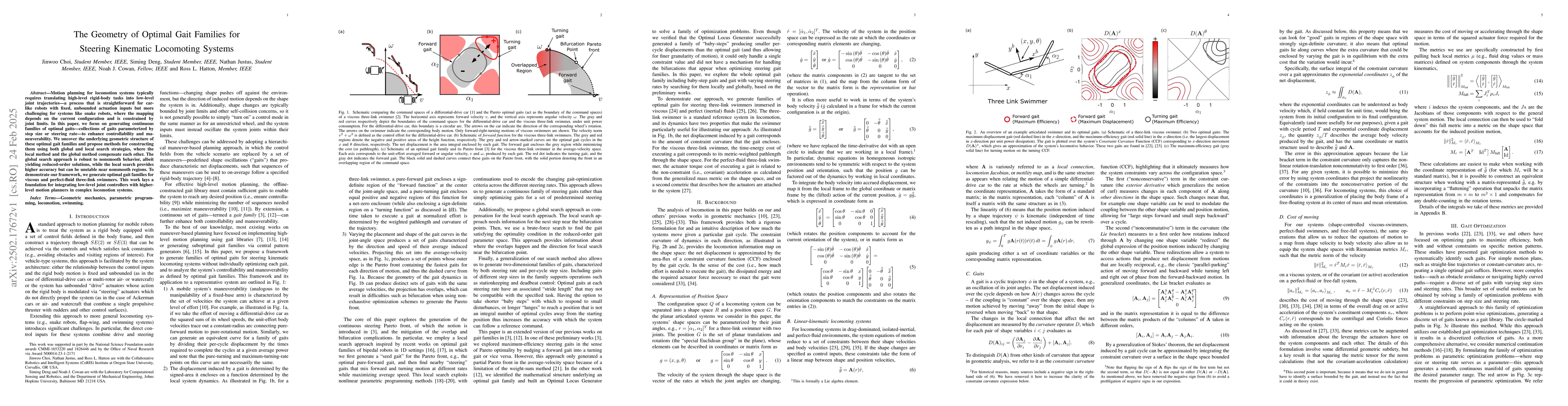 Thumbnail for The Geometry of Optimal Gait Families for Steering Kinematic Locomoting
  Systems