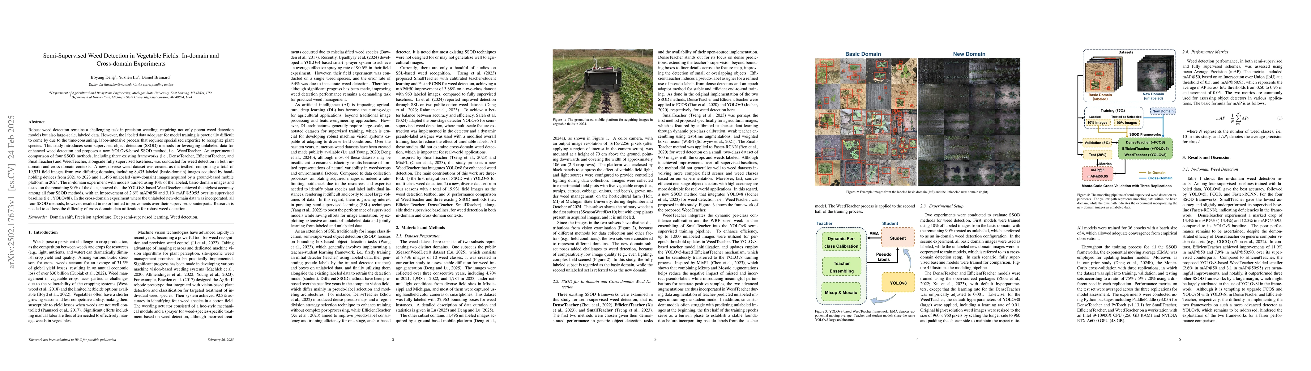 Thumbnail for Semi-Supervised Weed Detection in Vegetable Fields: In-domain and
  Cross-domain Experiments