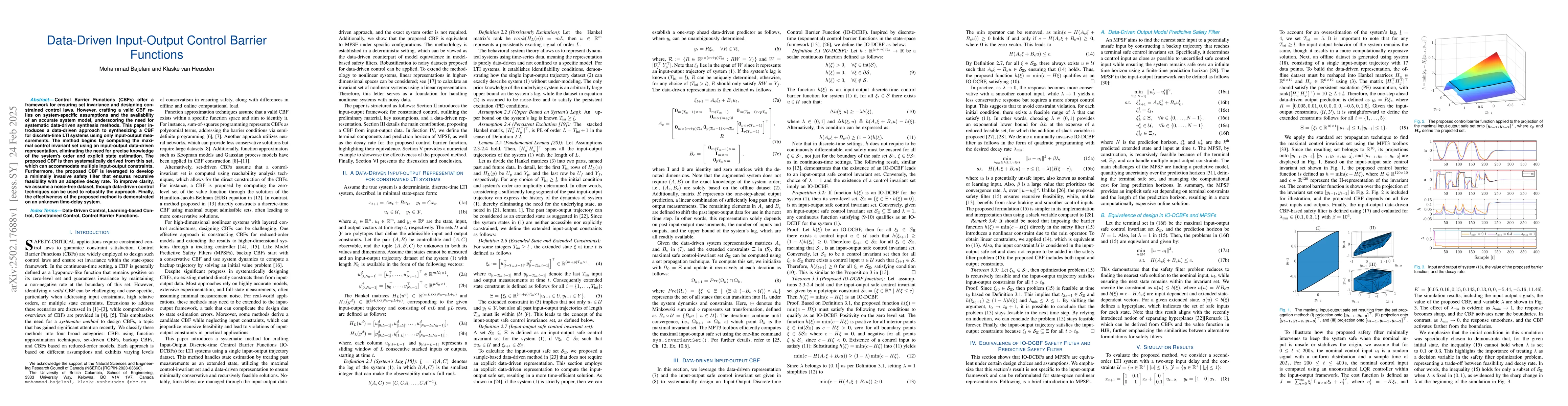 Thumbnail for Data-Driven Input-Output Control Barrier Functions