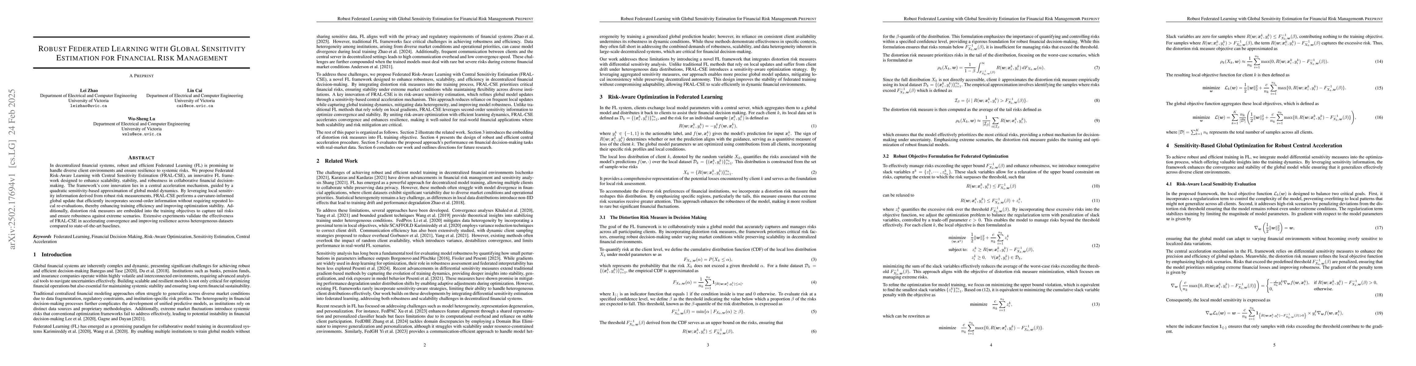Thumbnail for Robust Federated Learning with Global Sensitivity Estimation for
  Financial Risk Management