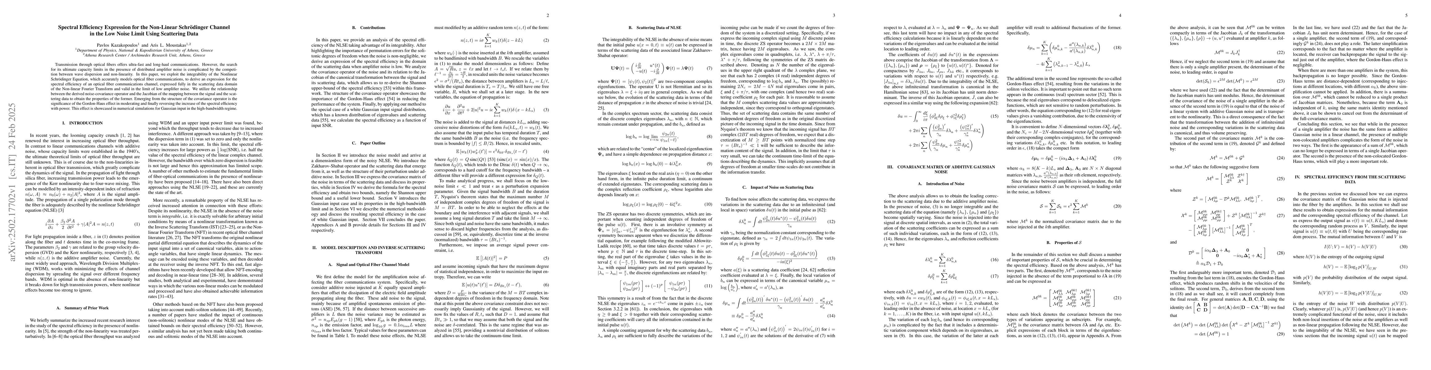 Thumbnail for Spectral Efficiency Expression for the Non-Linear Schrödinger
  Channel in the Low Noise Limit Using Scattering Data