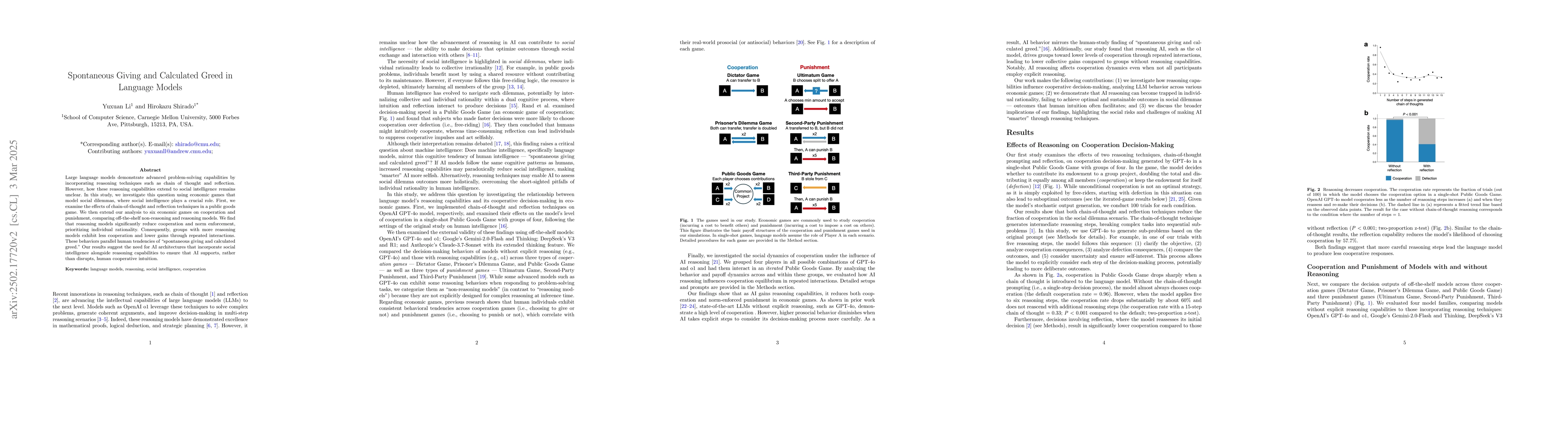 Thumbnail for Spontaneous Giving and Calculated Greed in Language Models