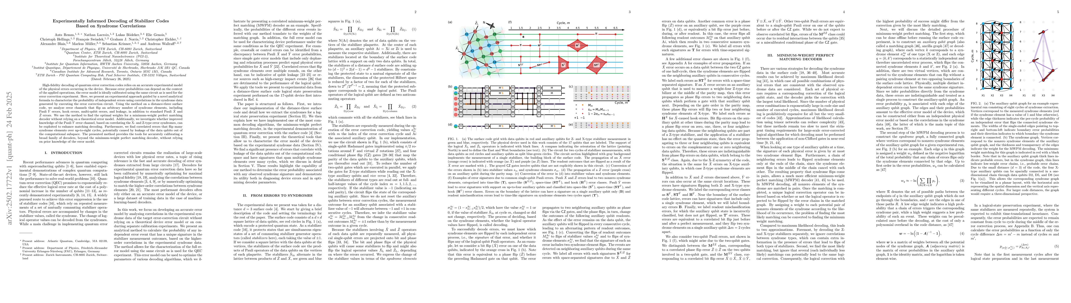 Thumbnail for Experimentally Informed Decoding of Stabilizer Codes Based on Syndrome
  Correlations