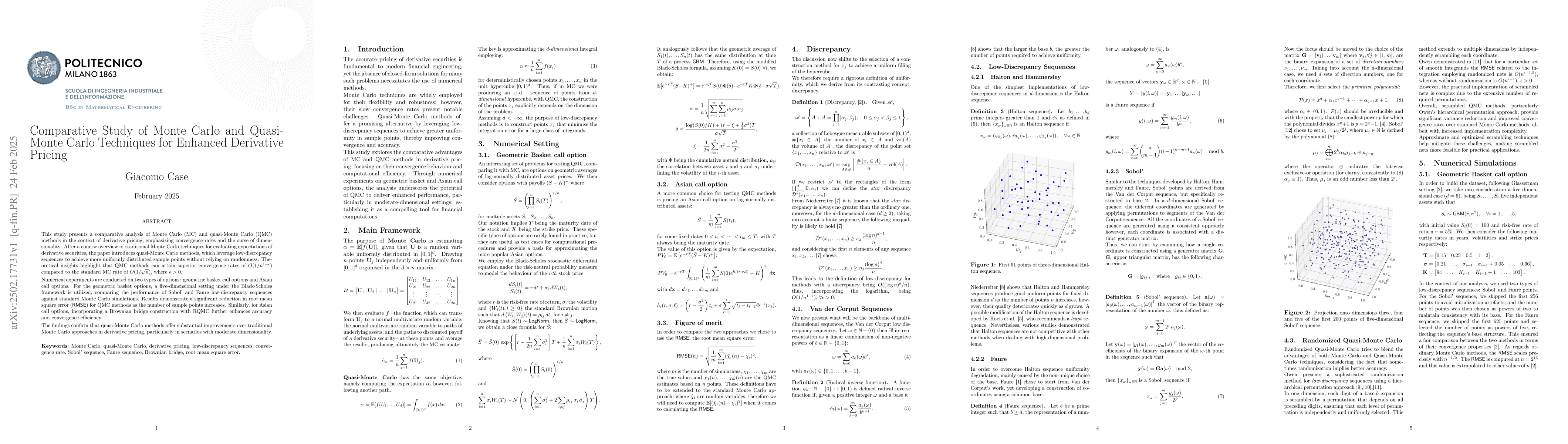 Thumbnail for Comparative Study of Monte Carlo and Quasi-Monte Carlo Techniques for
  Enhanced Derivative Pricing