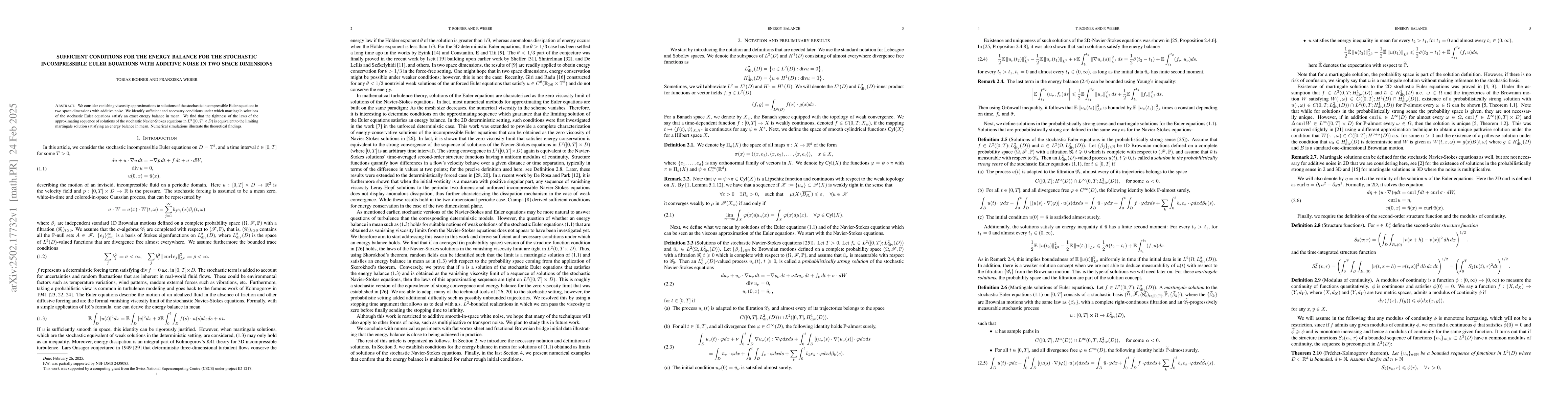 Thumbnail for Sufficient Conditions for the Energy Balance for the Stochastic
  Incompressible Euler Equations with Additive Noise in two Space Dimensions