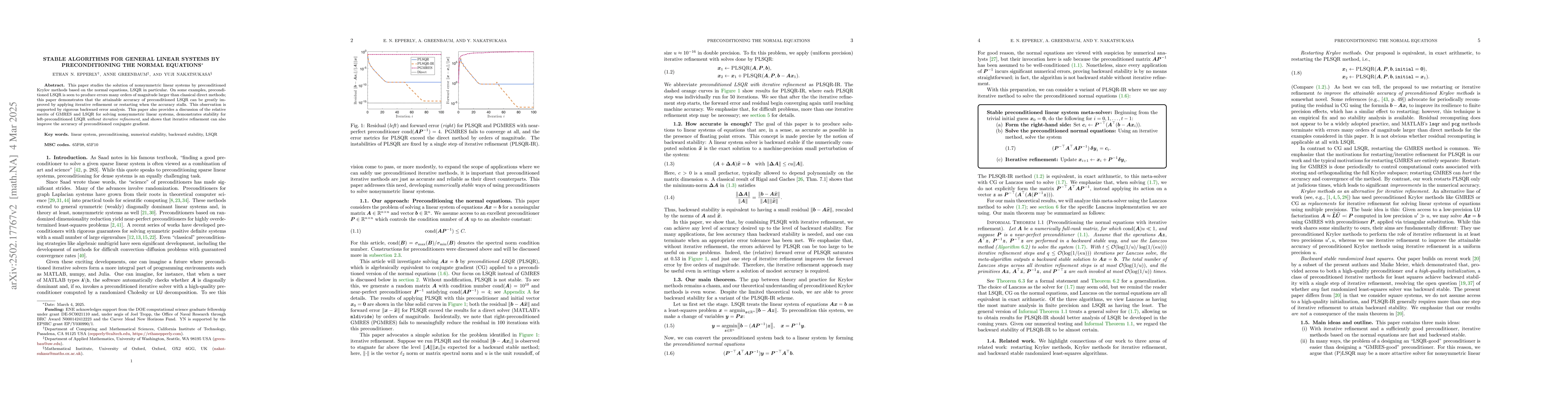 Thumbnail for Stable algorithms for general linear systems by preconditioning the
  normal equations