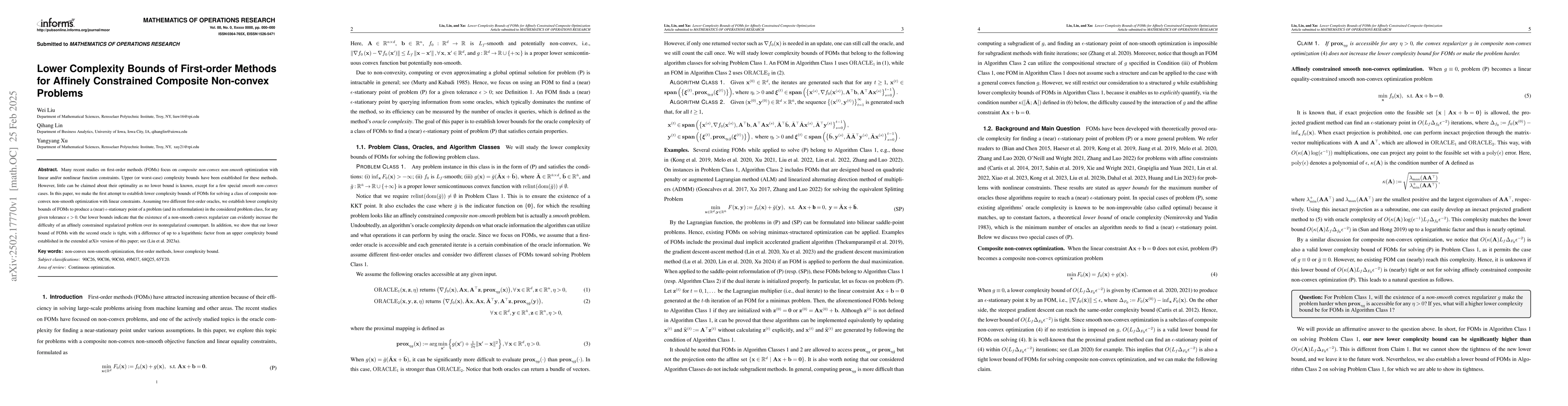 Thumbnail for Lower Complexity Bounds of First-order Methods for Affinely Constrained
  Composite Non-convex Problems