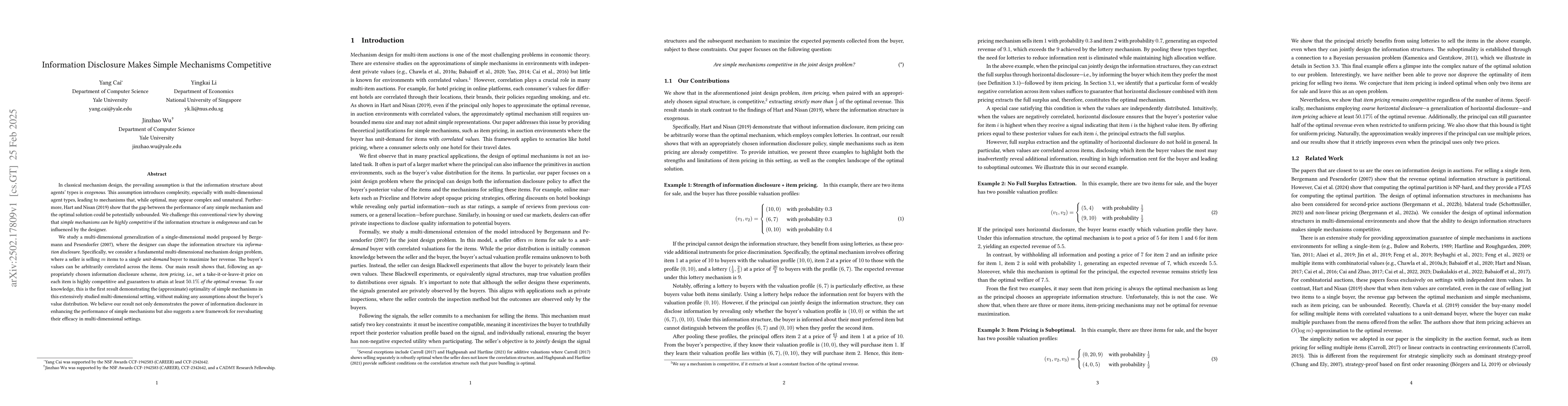 Thumbnail for Information Disclosure Makes Simple Mechanisms Competitive